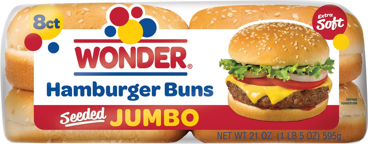 slide 4 of 8, Wonder Bread Jumbo Seeded Hamburger Buns, Sesame Seed White Bread Rolls, 8 Count, 8 ct