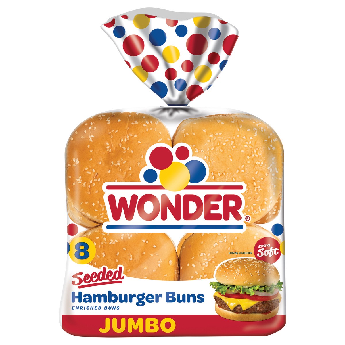 slide 1 of 8, Wonder Bread Jumbo Seeded Hamburger Buns, Sesame Seed White Bread Rolls, 8 Count, 8 ct