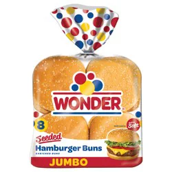 Wonder Bread Jumbo Seeded Hamburger Buns, Sesame Seed White Bread Rolls, 8 Count