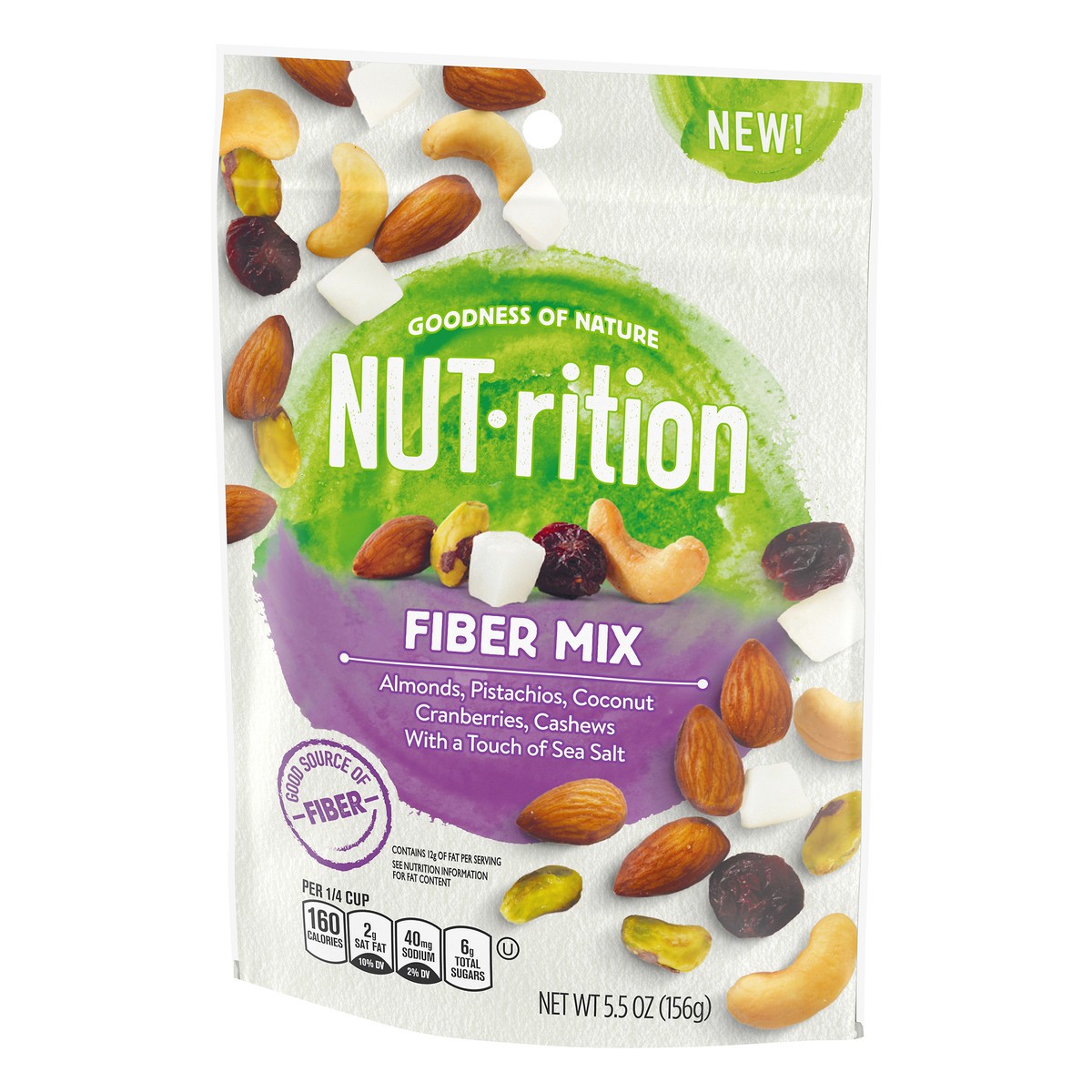 slide 4 of 10, Planters NUTrition Fiber Mix Mixed Nuts, 5.5 oz Bag, 156 g