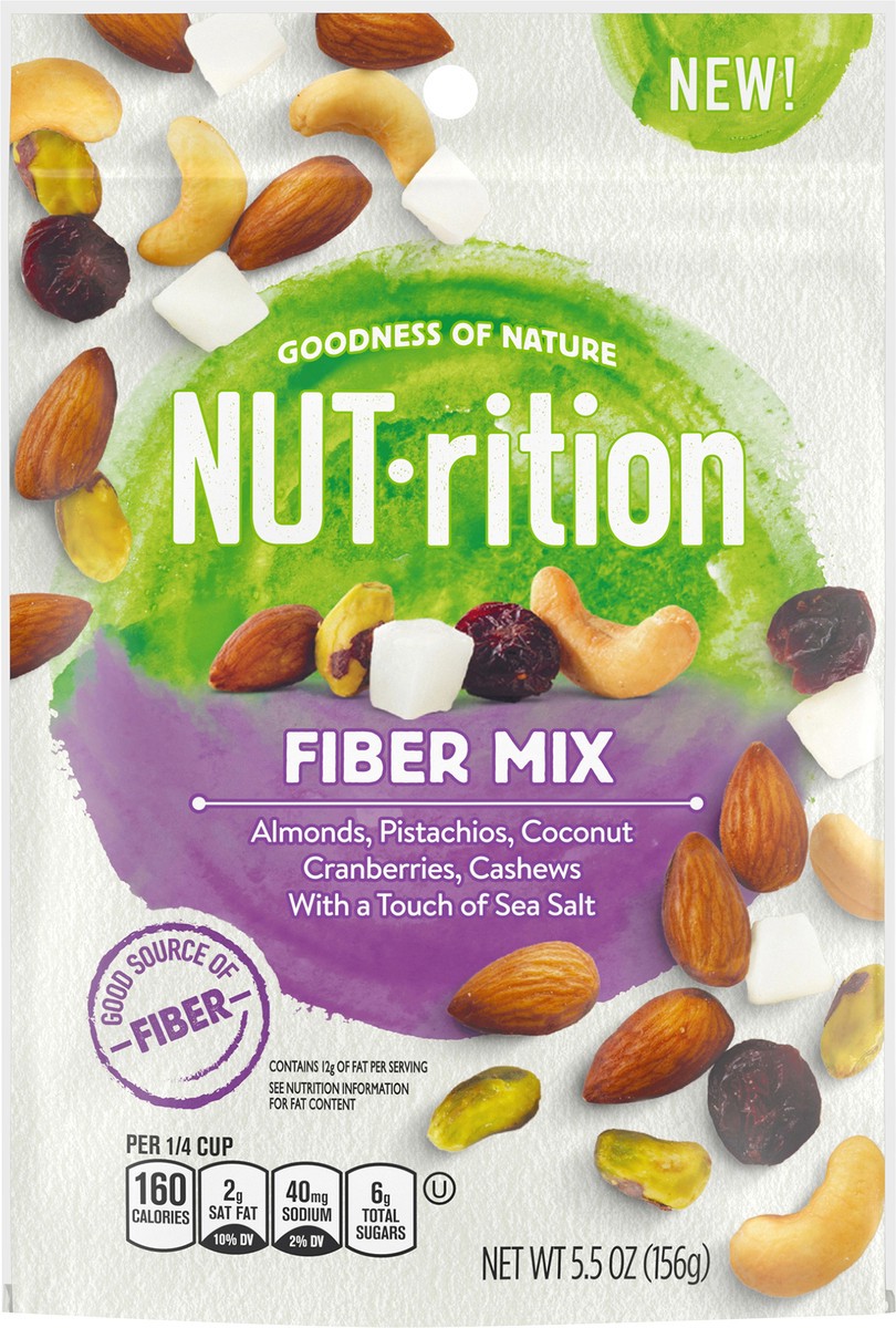 slide 7 of 10, Planters NUTrition Fiber Mix Mixed Nuts, 5.5 oz Bag, 156 g