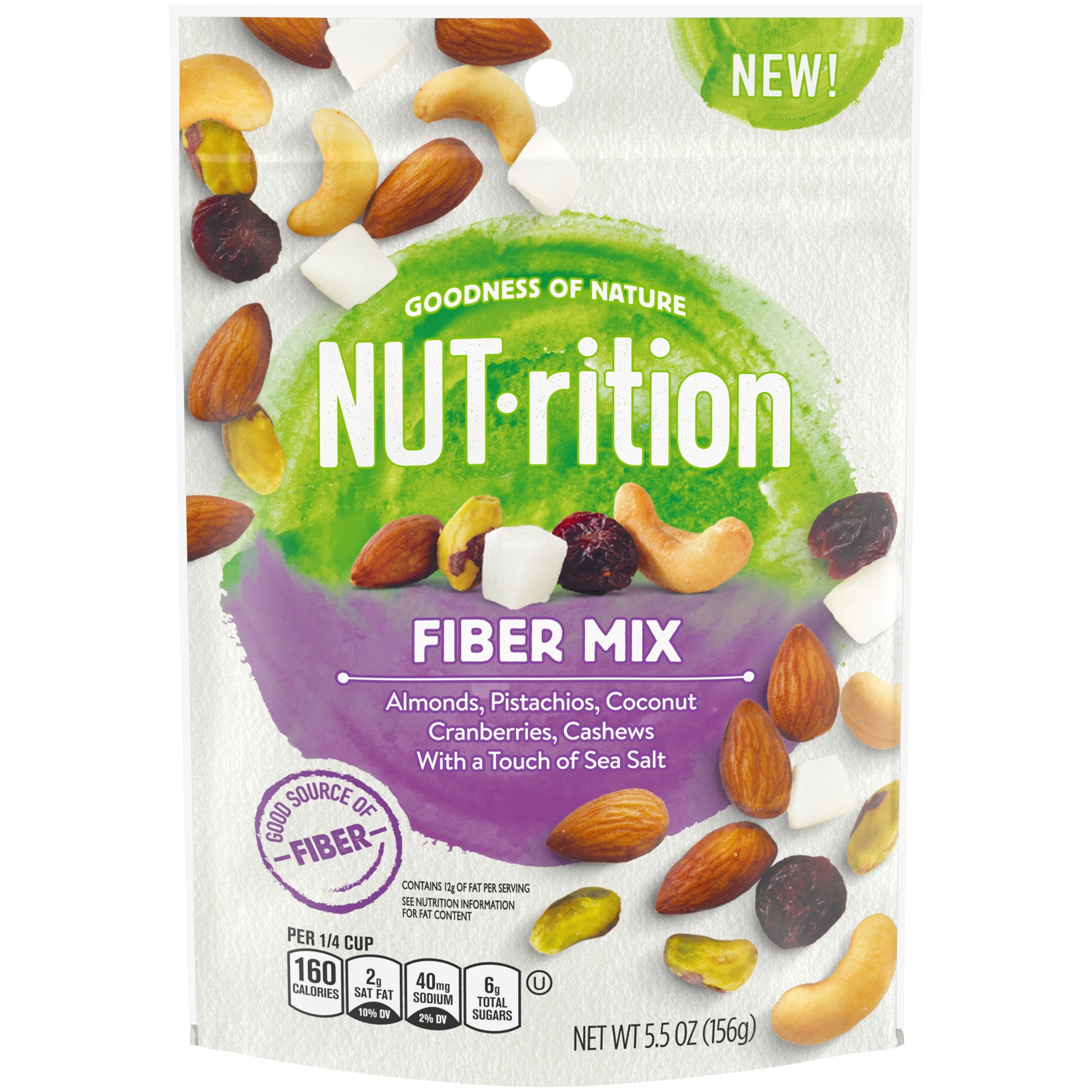 slide 1 of 10, Planters NUTrition Fiber Mix Mixed Nuts, 5.5 oz Bag, 156 g