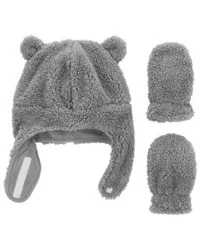 Carter's Baby 2-Pack Sherpa Hat & Mitten Set Grey 1224