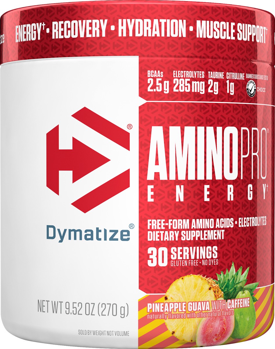 slide 4 of 6, Dymatize Pineapple Guava with Caffeine Amino Pro Energy 9.52 oz, 9.52 oz