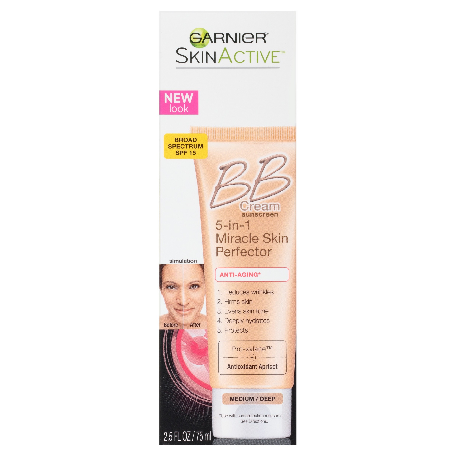 slide 1 of 1, Garnier SKINACTIVE BB Cream 5-in-1 Miracle Skin Perfector Anti Aging - Medium/Deep, 2.5 fl oz