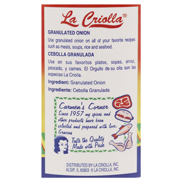 slide 5 of 9, La Criolla Granulated Onion, 2.5 oz