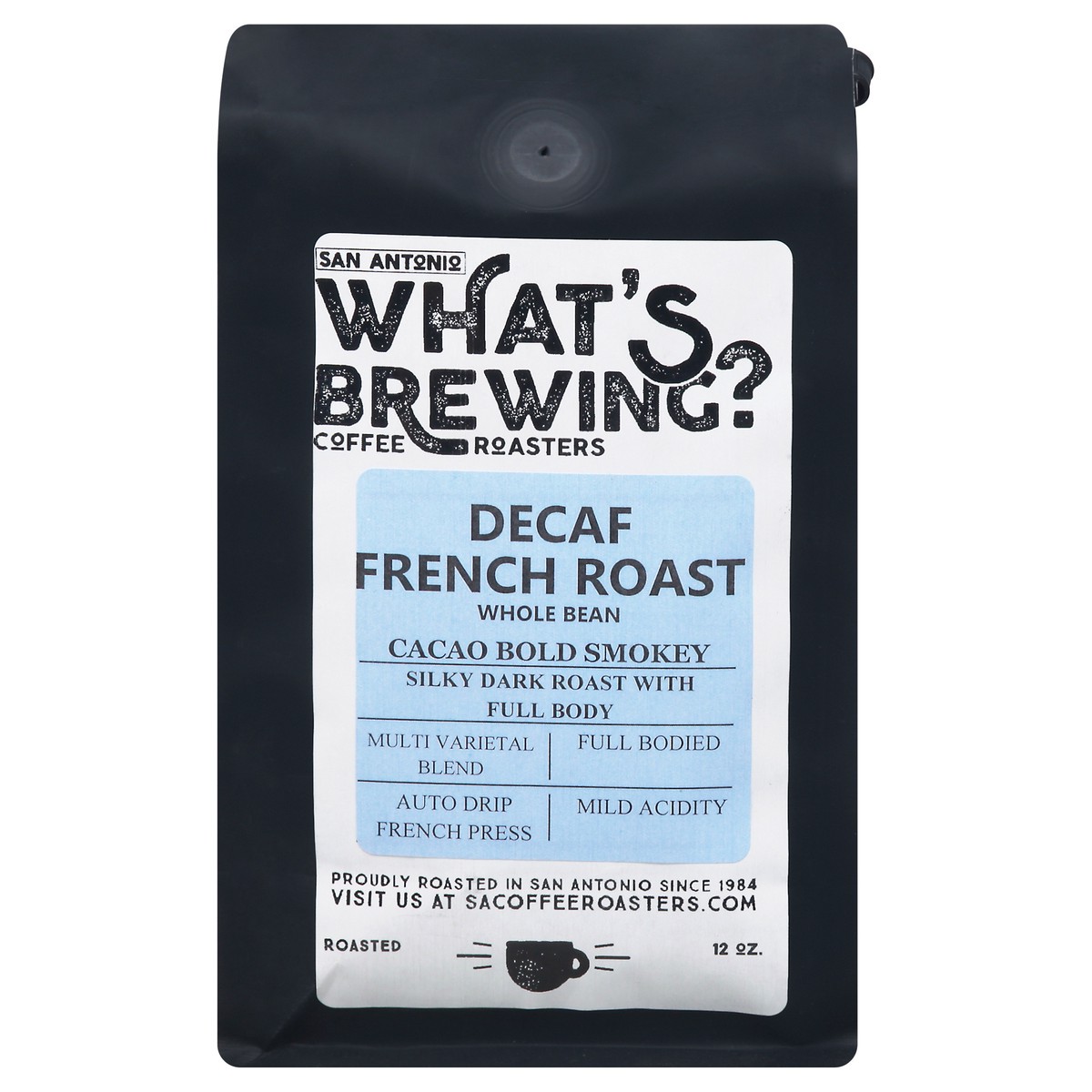 slide 7 of 11, What's Brewing Coffee Roasters Decaf Whole Bean Dark Roast French Roast Coffee - 12 oz, 12 oz