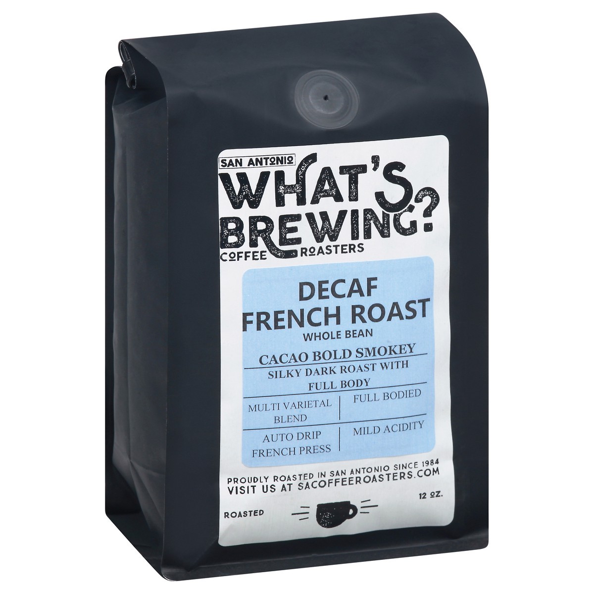 slide 11 of 11, What's Brewing Coffee Roasters Decaf Whole Bean Dark Roast French Roast Coffee - 12 oz, 12 oz