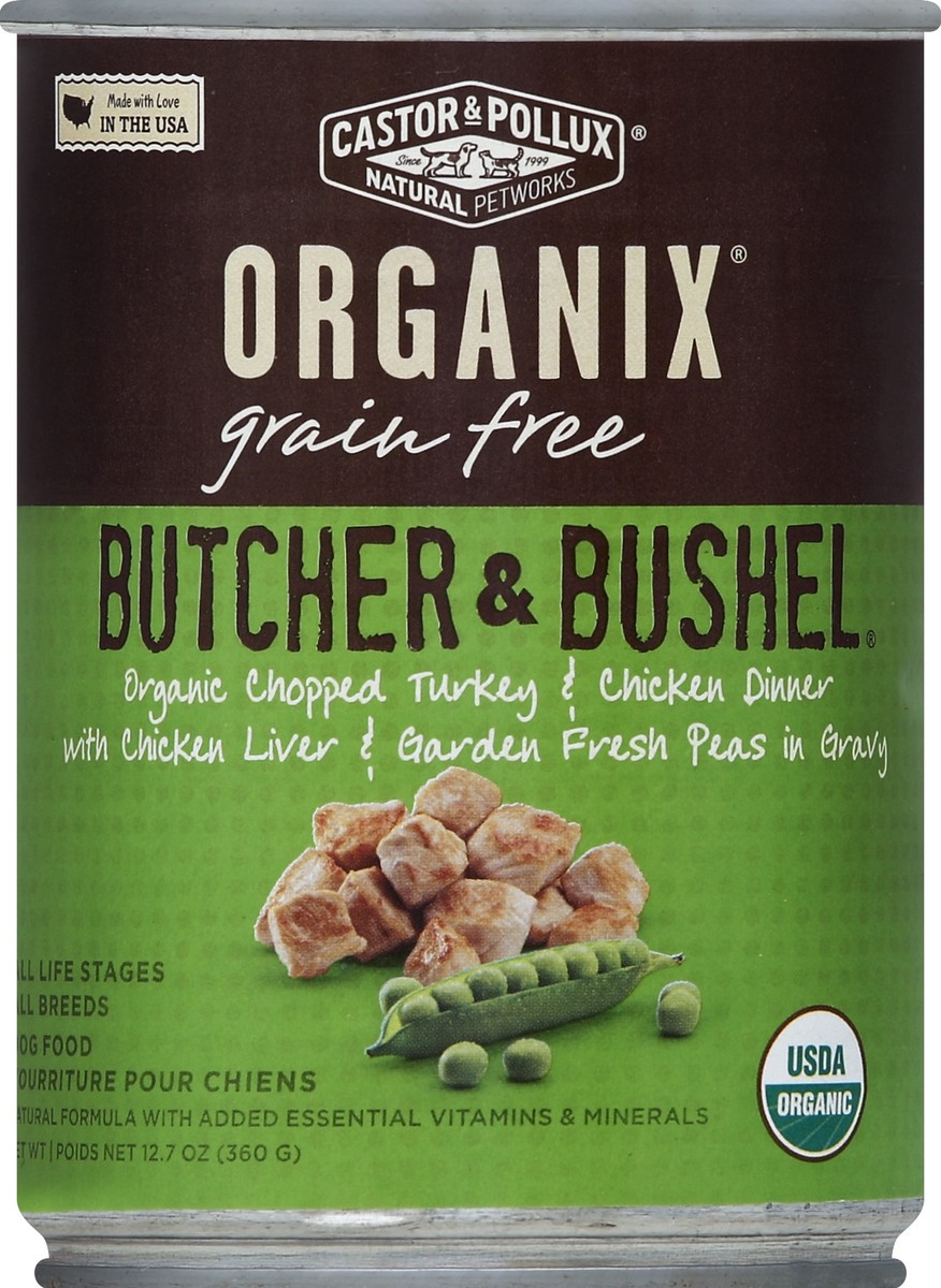 slide 2 of 2, Organix Dog Food, Grain Free, Organic Chopped Turkey & Chicken Dinner with Chicken Liver & Garden Fresh Peas in Gravy, 12.69 oz