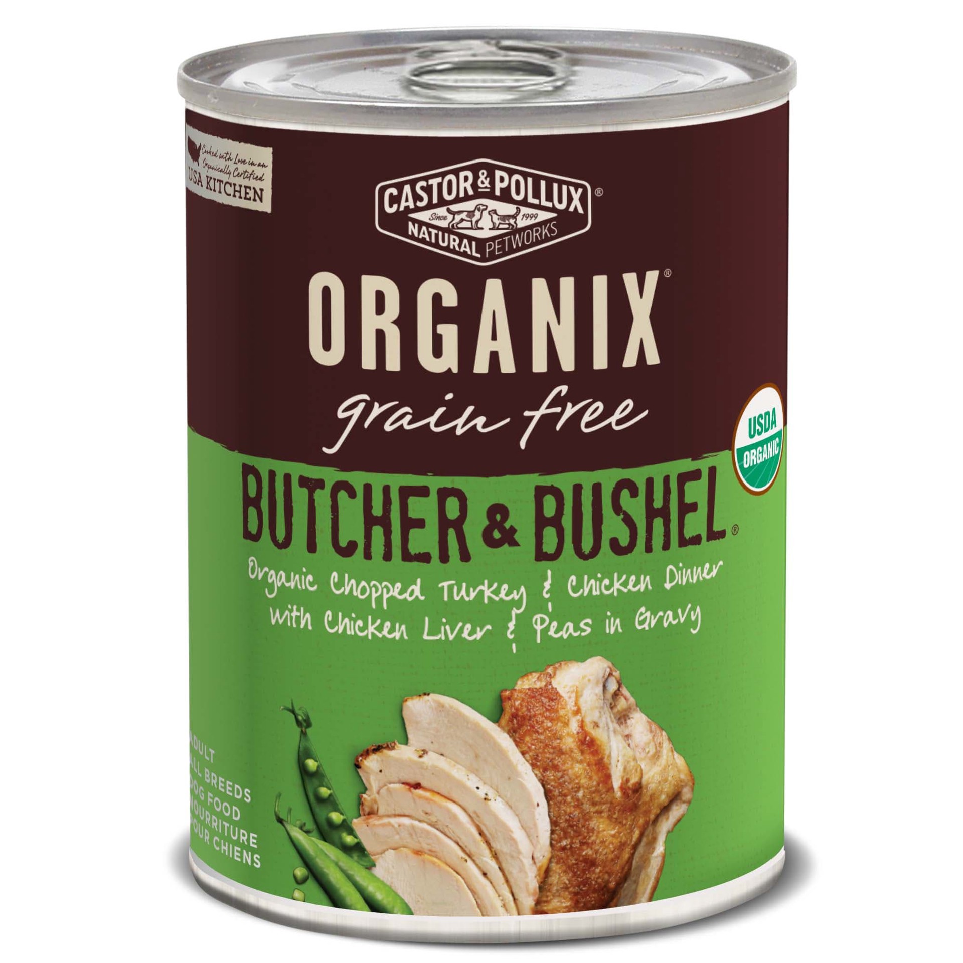 slide 1 of 2, Organix Dog Food, Grain Free, Organic Chopped Turkey & Chicken Dinner with Chicken Liver & Garden Fresh Peas in Gravy, 12.69 oz