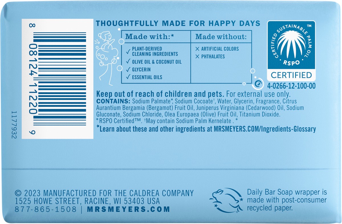 slide 2 of 3, Mrs. Meyer's Mrs Meyer''s Clean Day Bar Soap, Rain Water Scent, 5.3 Ounce Bar, 5.3 oz