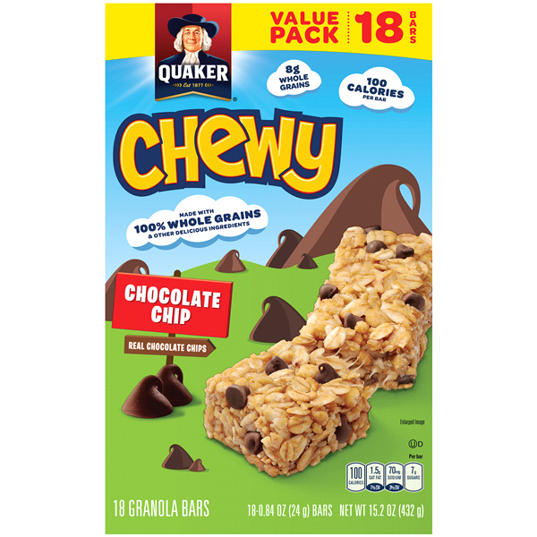 slide 1 of 1, Chewy Quaker Chewy Granola Bars, Chocolate Chip, 18 ct