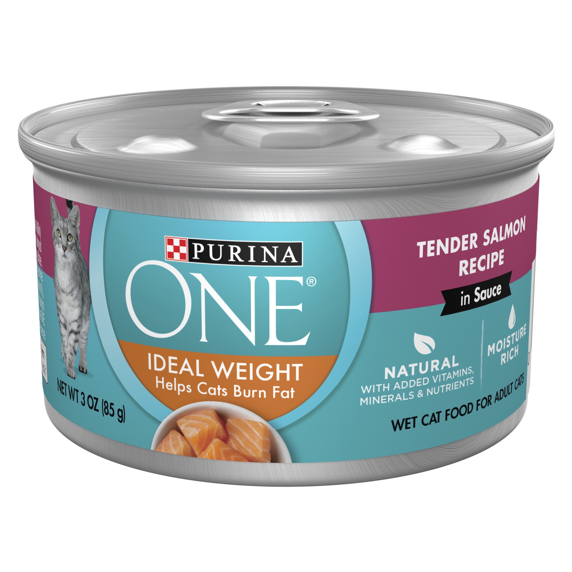 slide 1 of 8, ONE Purina ONE Natural Weight Control Wet Cat Food, Ideal Weight Tender Salmon Recipe, 3 oz