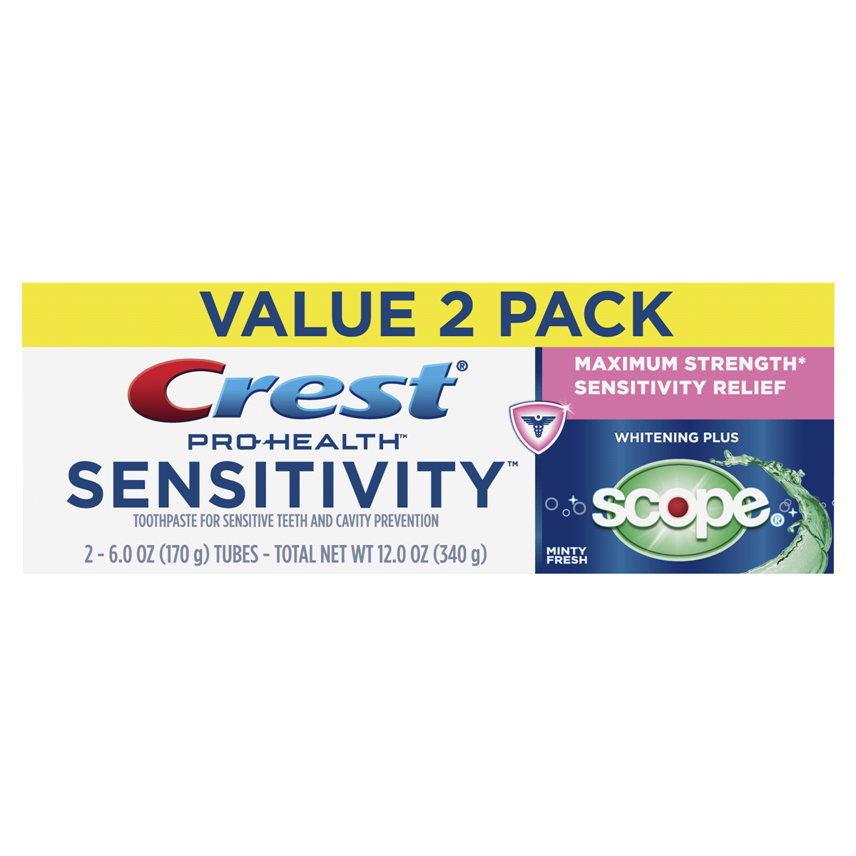 slide 1 of 1, Crest Pro-Health Sensitivity Whitening Plus Scope Minty Fresh Toothpaste Value Pack, 2 ct; 6 oz
