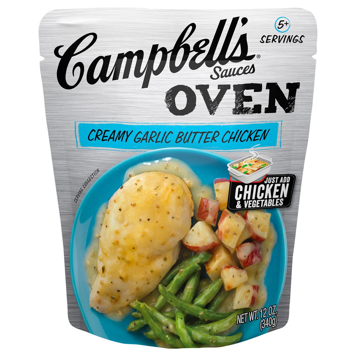 slide 1 of 5, Campbell's Oven Sauces Creamy Garlic Butter Chicken, 12 oz