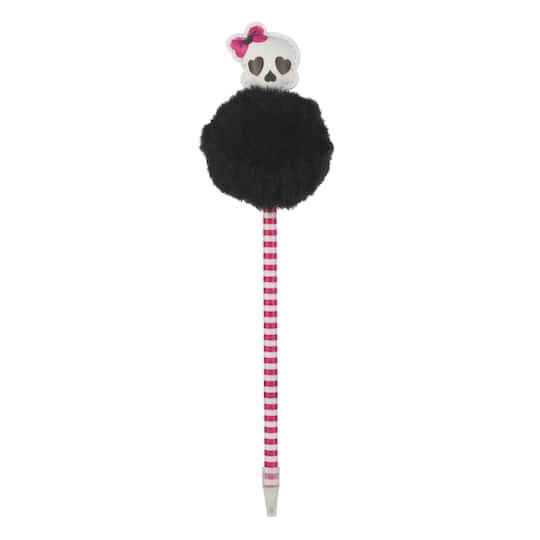 slide 1 of 2, 8" Black & White Skull Pom Pom Pen By Creatology, 8 in