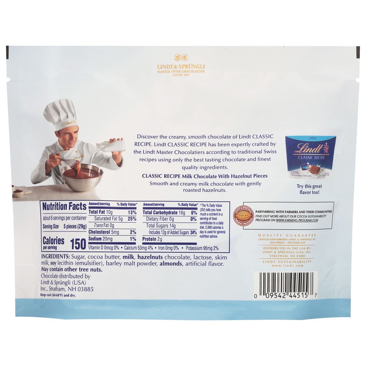 slide 5 of 9, Lindt Classic Recipe Premium Hazelnut Milk Chocolate with Hazelnut Pieces 30 ea, 30 ct