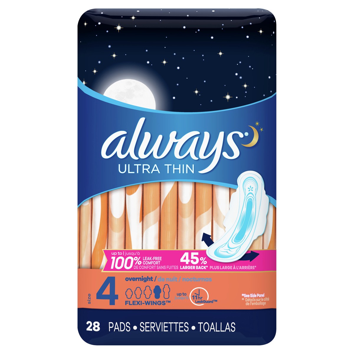 slide 1 of 3, Always Size 4 Overnight Flexi-Wings Ultra Thin Pads 28 ea, 28 ct