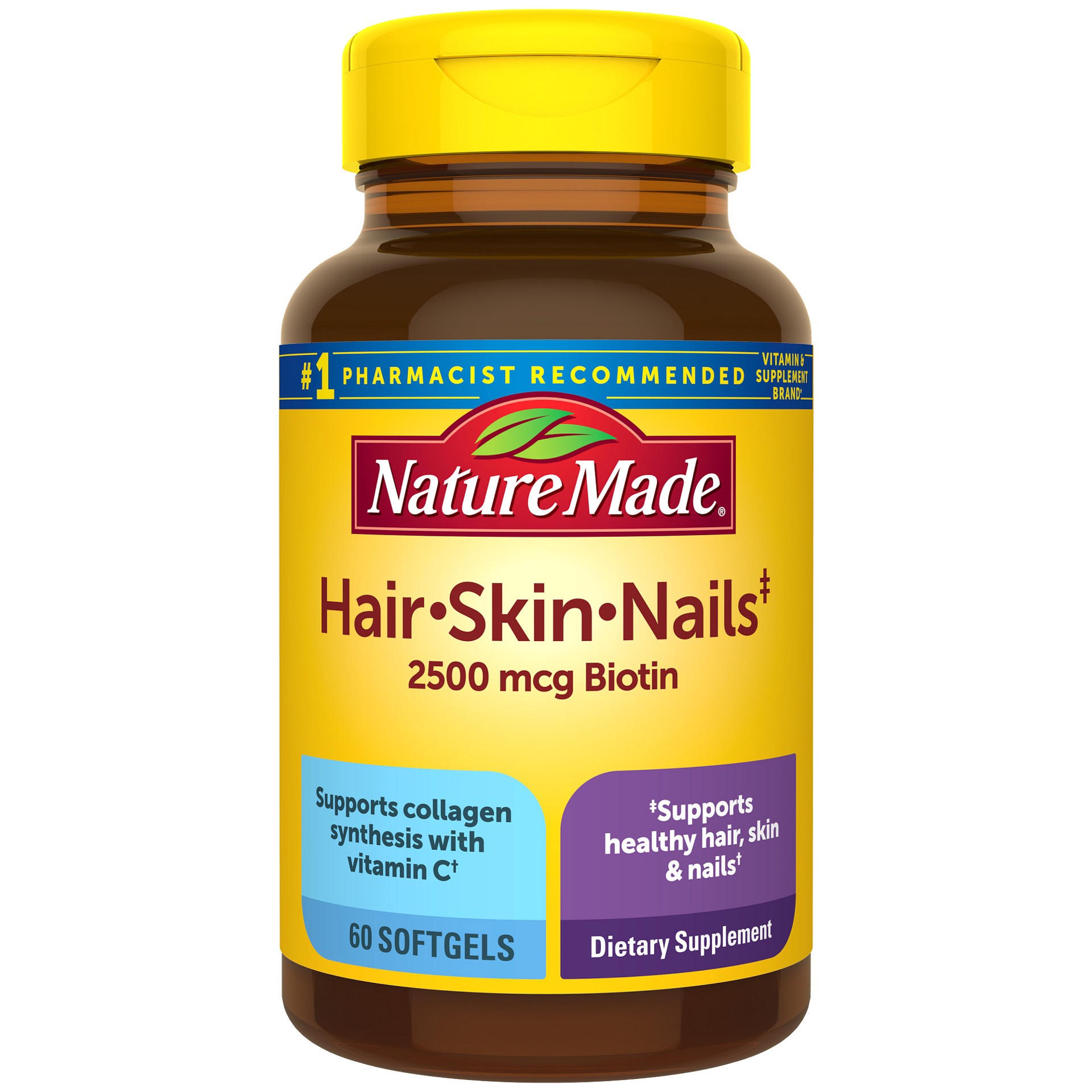 slide 1 of 14, Nature Made Hair Skin and Nails with Biotin 2500 mcg, Dietary Supplement For Healthy Hair Skin and Nails Support, 60 Softgels, 60 Day Supply, 60 ct