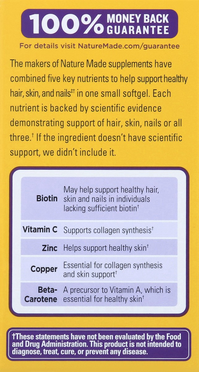 slide 13 of 14, Nature Made Hair Skin and Nails with Biotin 2500 mcg, Dietary Supplement For Healthy Hair Skin and Nails Support, 60 Softgels, 60 Day Supply, 60 ct