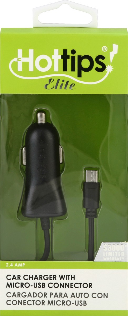slide 4 of 4, Hottips! Car Charger, With Micro-Usb Connector, 3 ft