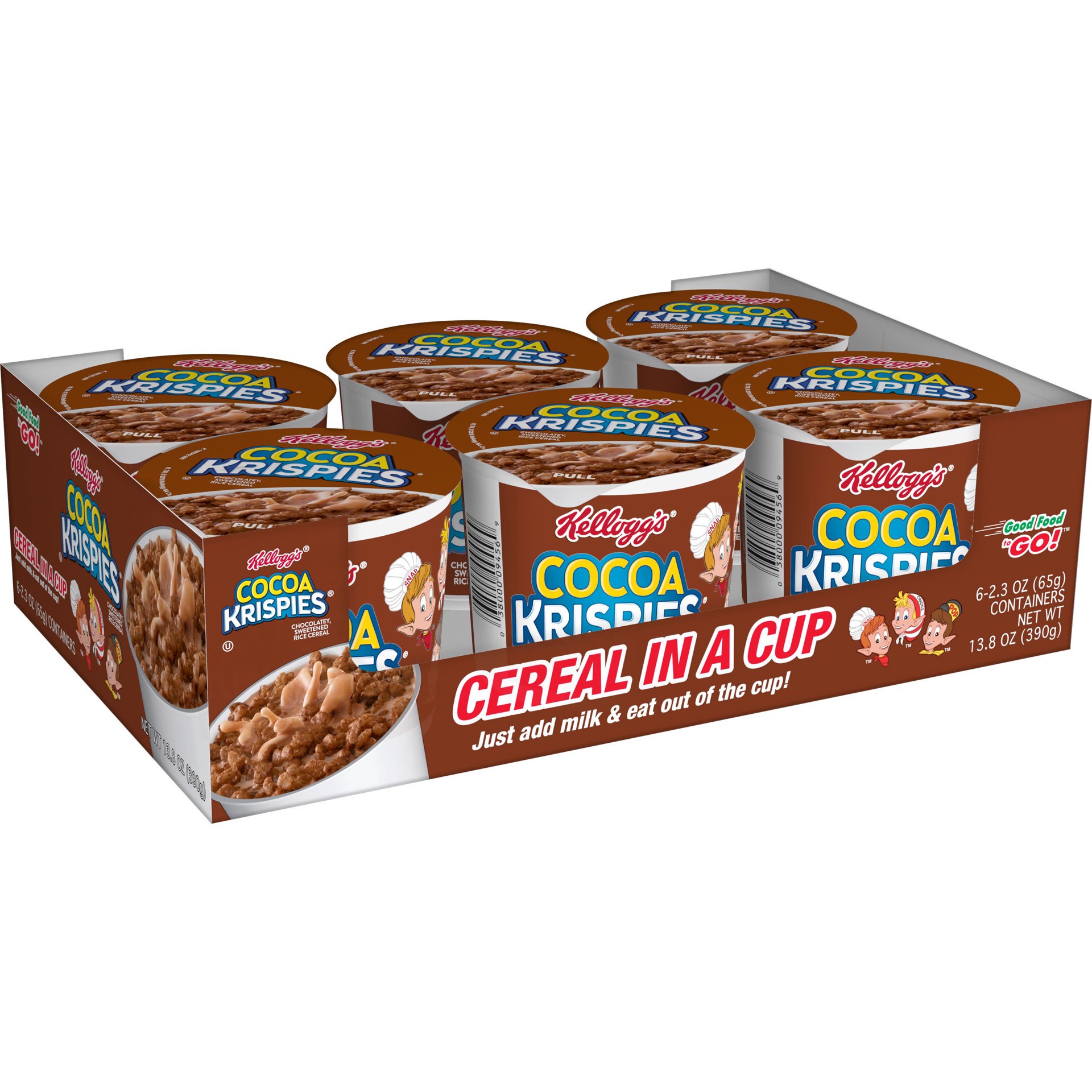 slide 1 of 5, Cocoa Krispies Breakfast Cereal Cups, Kids Snacks, Family Breakfast, Chocolatey Flavor, 13.8oz Tray, 6 Cups, 13.8 oz