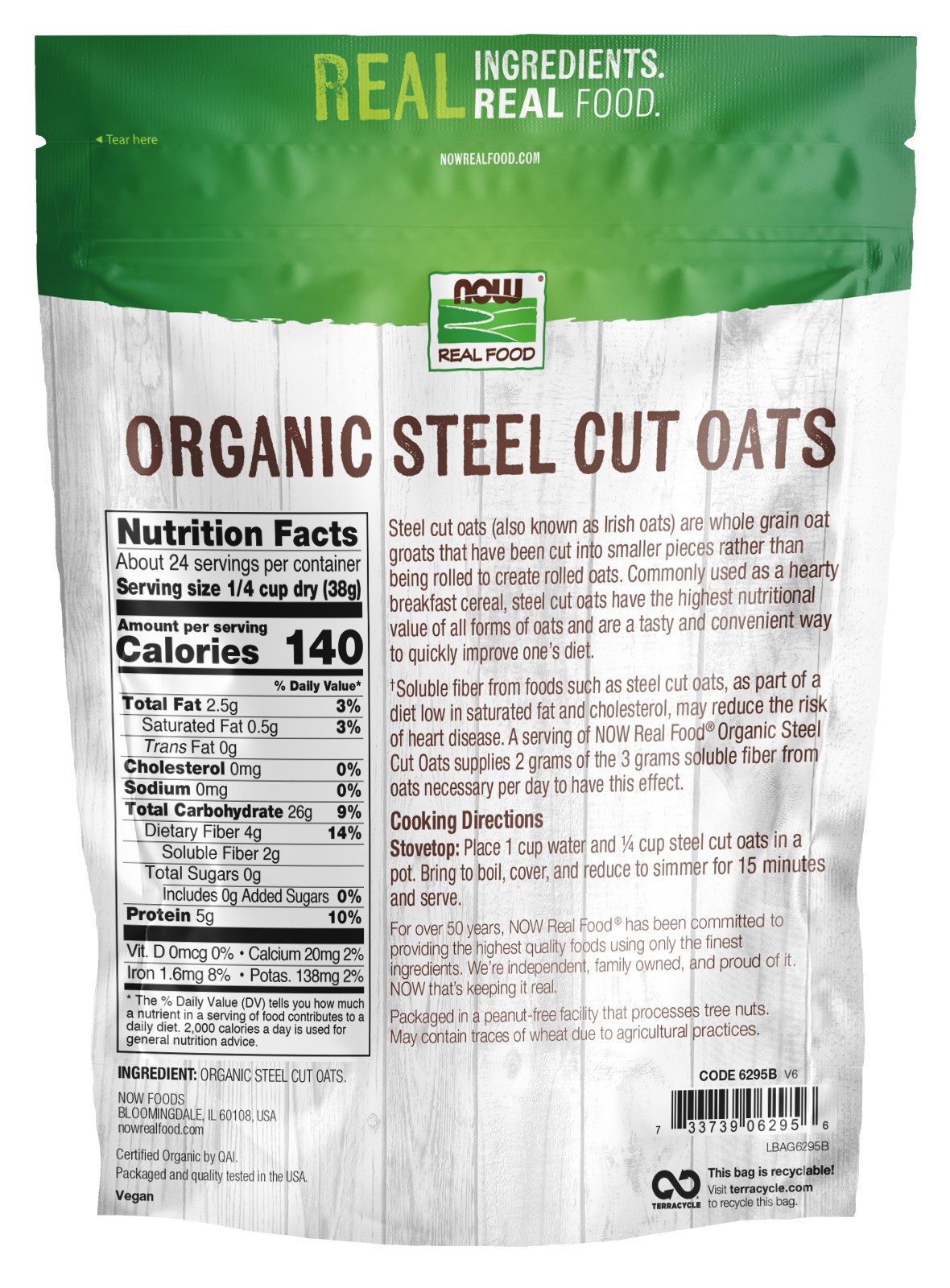 slide 2 of 3, NOW Real Food Steel Cut Oats, Organic - 2 lb., 2 lb