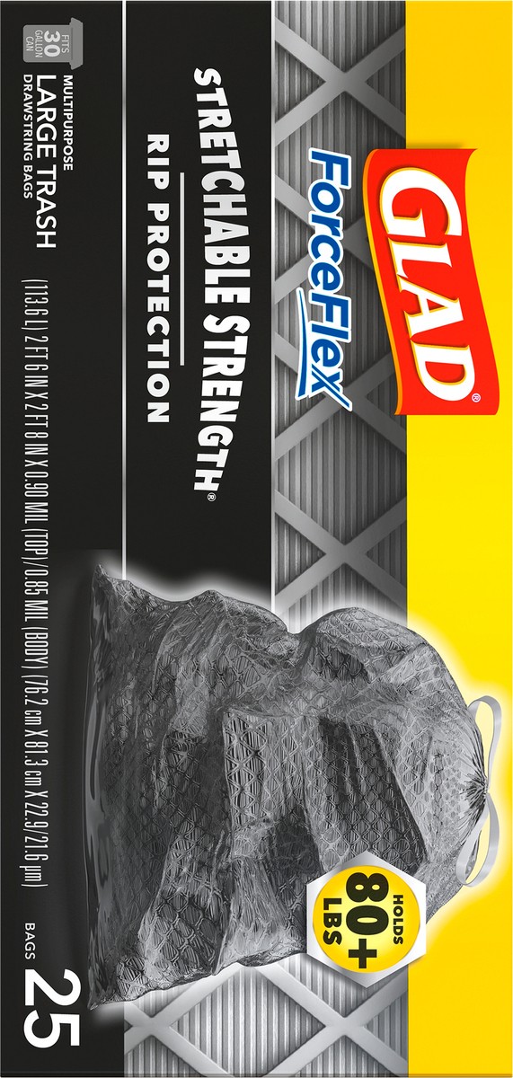 slide 2 of 7, Glad ForceFlex 30 Gallon Multipurpose Large Trash Drawstring Bags 25 ea, 25 ct