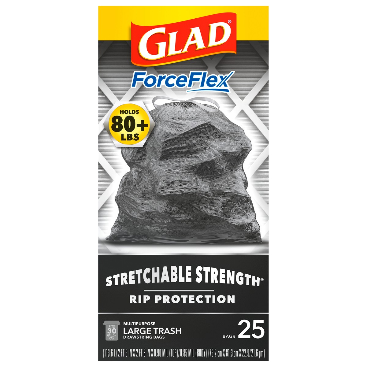 slide 1 of 7, Glad ForceFlex 30 Gallon Multipurpose Large Trash Drawstring Bags 25 ea, 25 ct