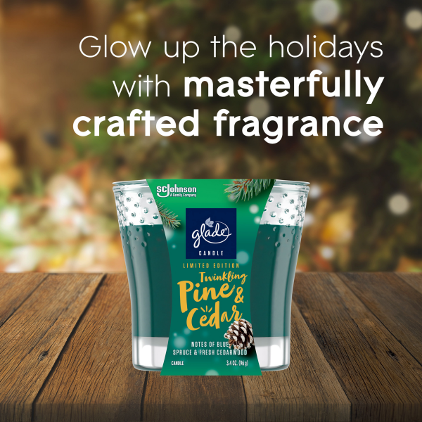 slide 4 of 29, Glade Small Twin Candle, Scented Candles, Pine & Cedar, Pack of 2, 2 ct