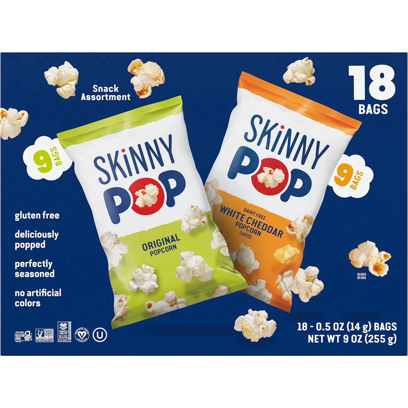slide 1 of 1, SKINNYPOP Popped Popcorn Multipack Bags - Original & White Cheddar - 18 ct, 18 ct; 0.5 oz