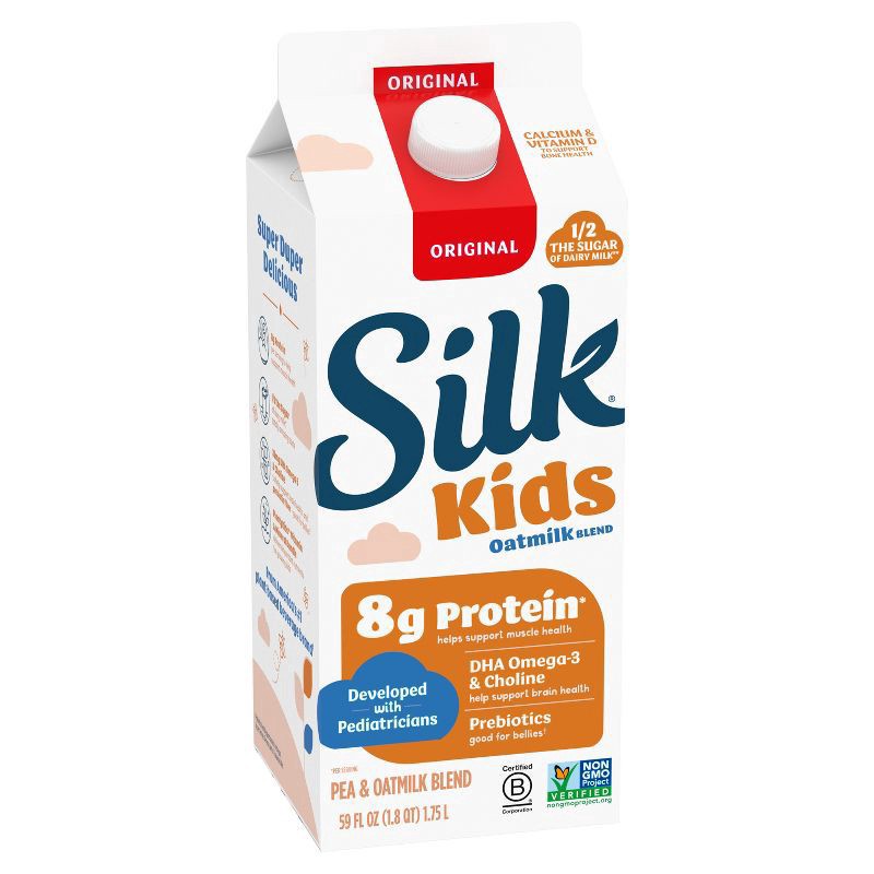 slide 8 of 9, Silk Kids Oat Milk Blend, Original, Refrigerated, Dairy Free, Gluten Free, Vegan, 59 FL OZ, 59 fl oz