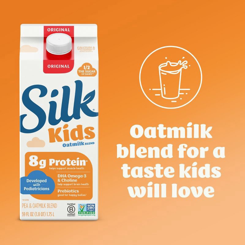 slide 9 of 9, Silk Kids Oat Milk Blend, Original, Refrigerated, Dairy Free, Gluten Free, Vegan, 59 FL OZ, 59 fl oz