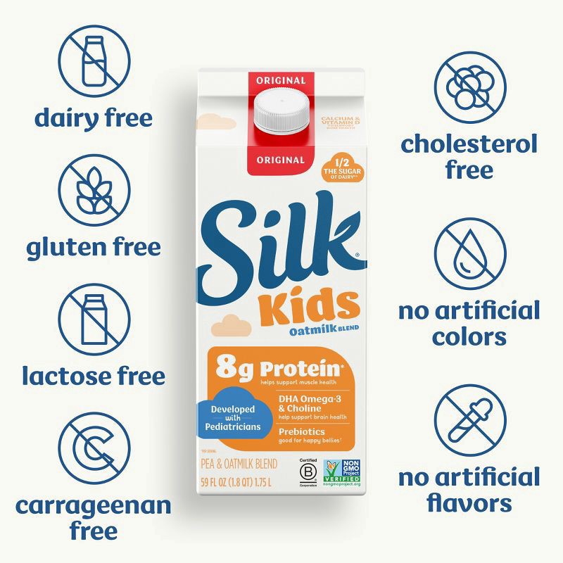 slide 4 of 9, Silk Kids Oat Milk Blend, Original, Refrigerated, Dairy Free, Gluten Free, Vegan, 59 FL OZ, 59 fl oz