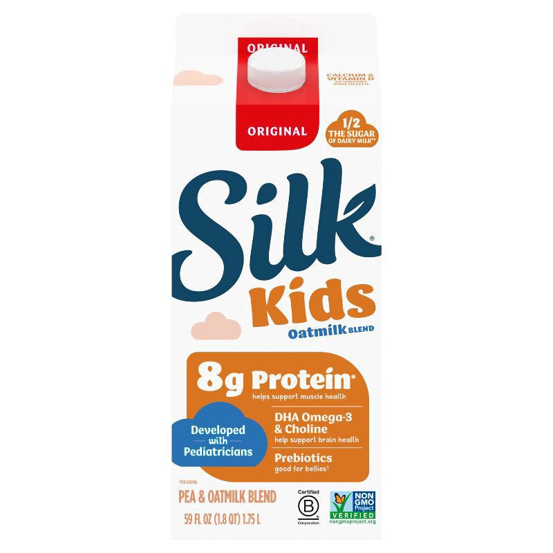 slide 1 of 9, Silk Kids Oat Milk Blend, Original, Refrigerated, Dairy Free, Gluten Free, Vegan, 59 FL OZ, 59 fl oz