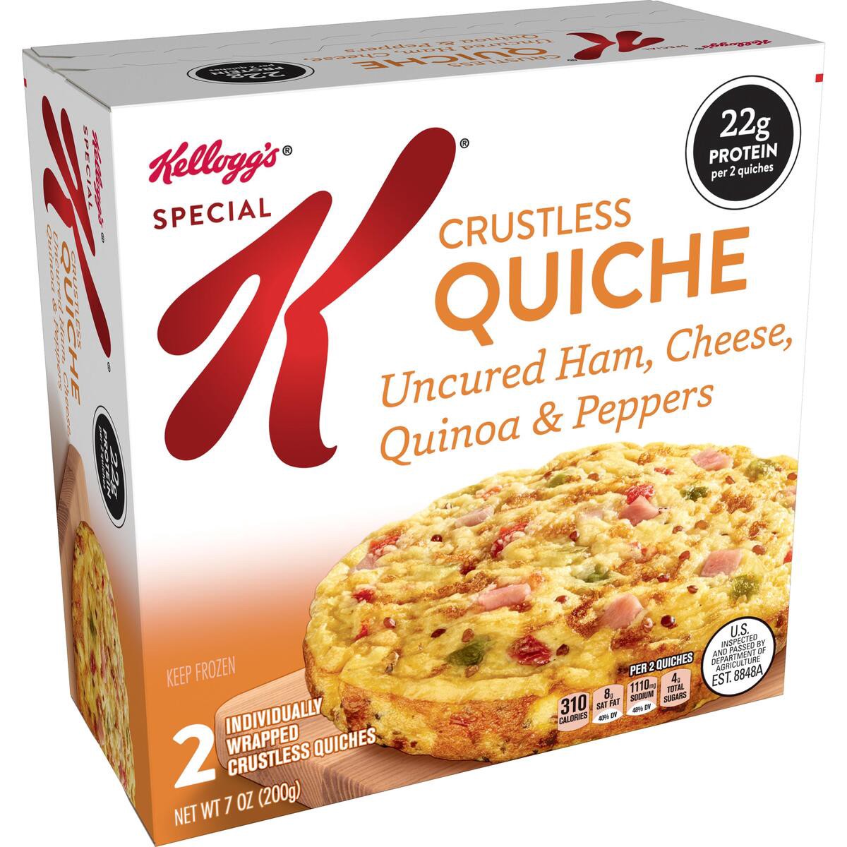 slide 2 of 9, Special K Crustless Uncured Ham, Cheese, Quinoa & Peppers Quiche 2 ea, 7 oz