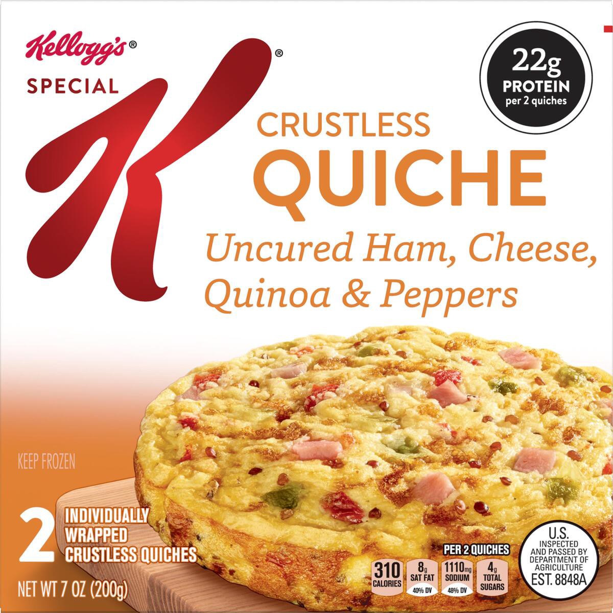 slide 8 of 9, Special K Crustless Uncured Ham, Cheese, Quinoa & Peppers Quiche 2 ea, 7 oz