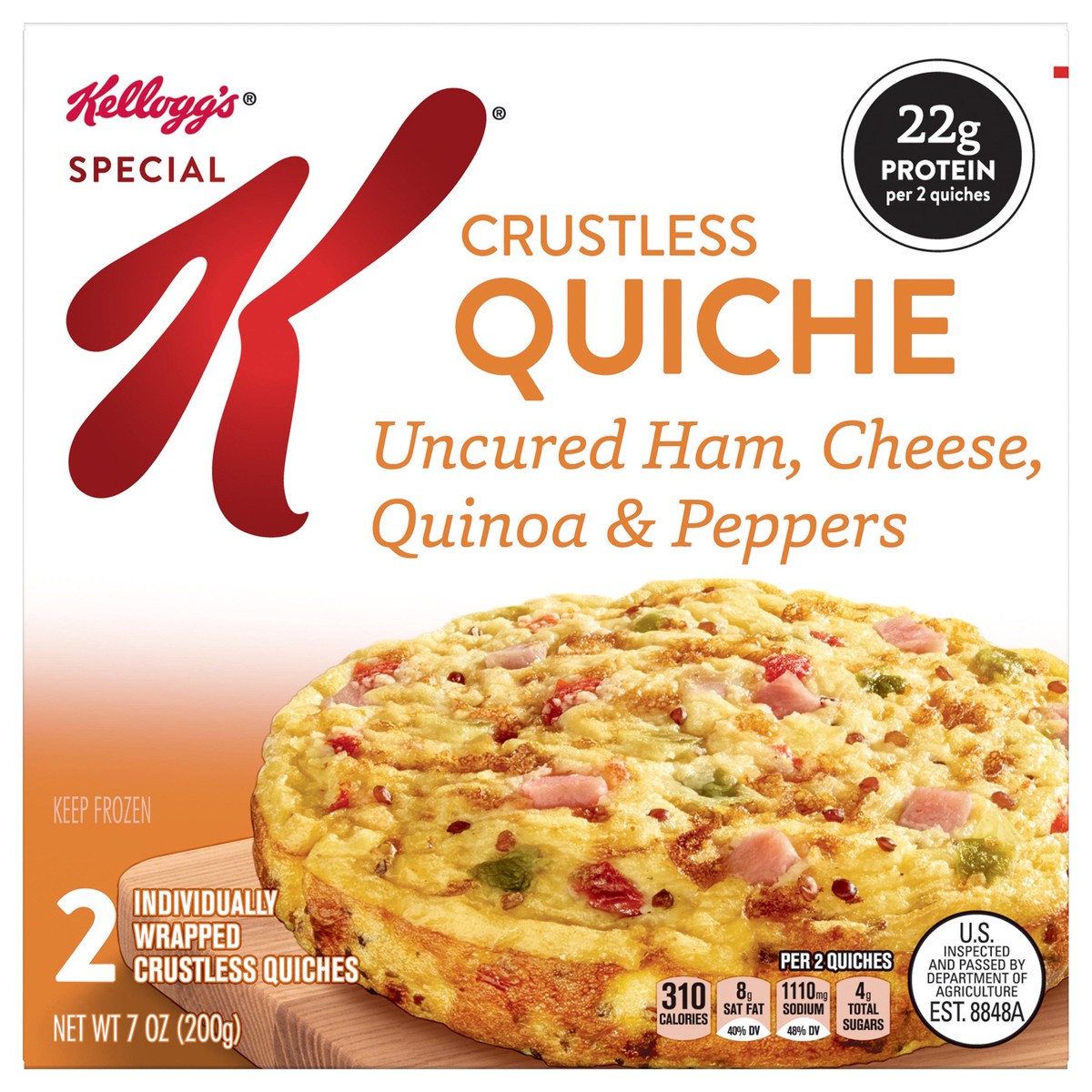 slide 1 of 9, Special K Crustless Uncured Ham, Cheese, Quinoa & Peppers Quiche 2 ea, 7 oz