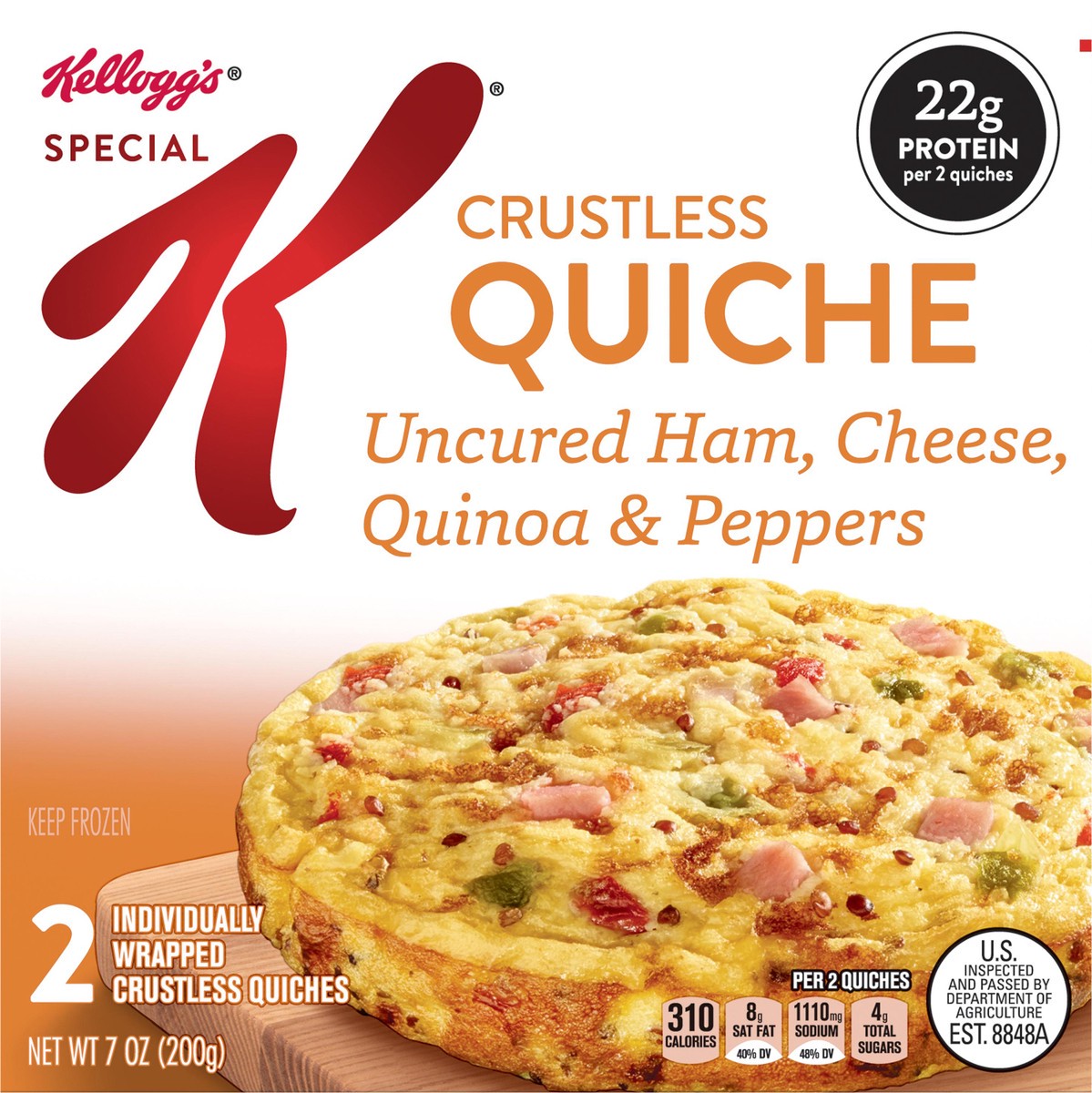 slide 1 of 9, Special K Crustless Uncured Ham, Cheese, Quinoa & Peppers Quiche 2 ea, 7 oz