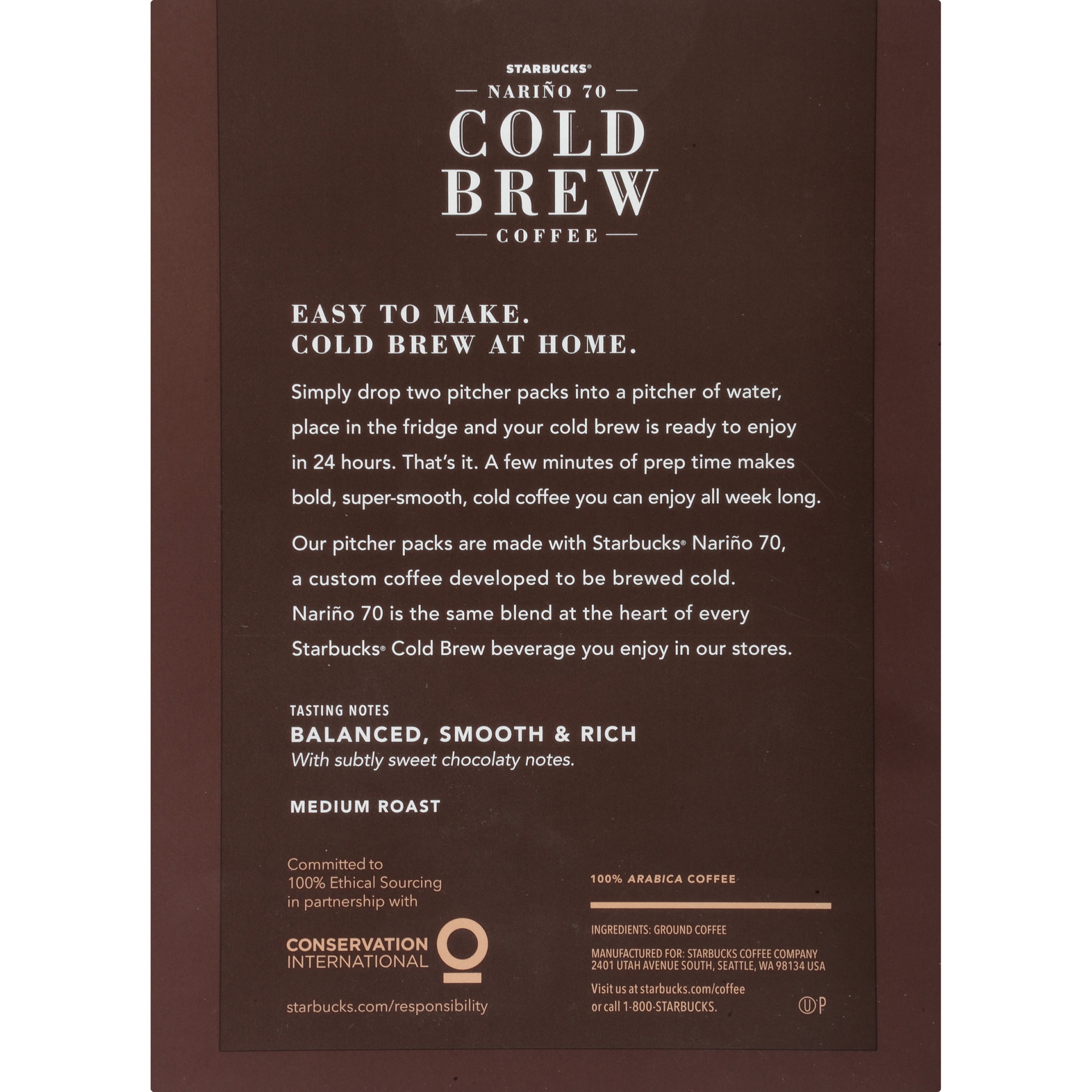 Starbucks Narino 70 Cold Brew Ground Coffee Medium Roast 2 ct; 2.15 oz