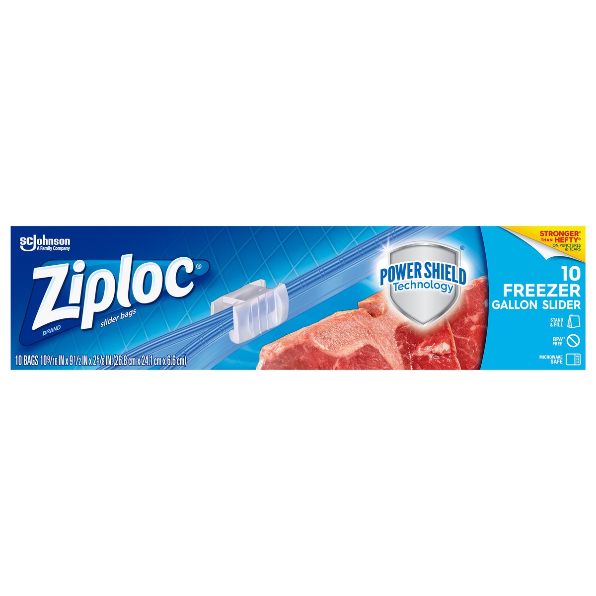 slide 1 of 4, Ziploc Freezer Bags, Reusable Gallon Size Slider Bags, BPA-free Plastic, Power Shield Technology - 10 Count, 10 ct