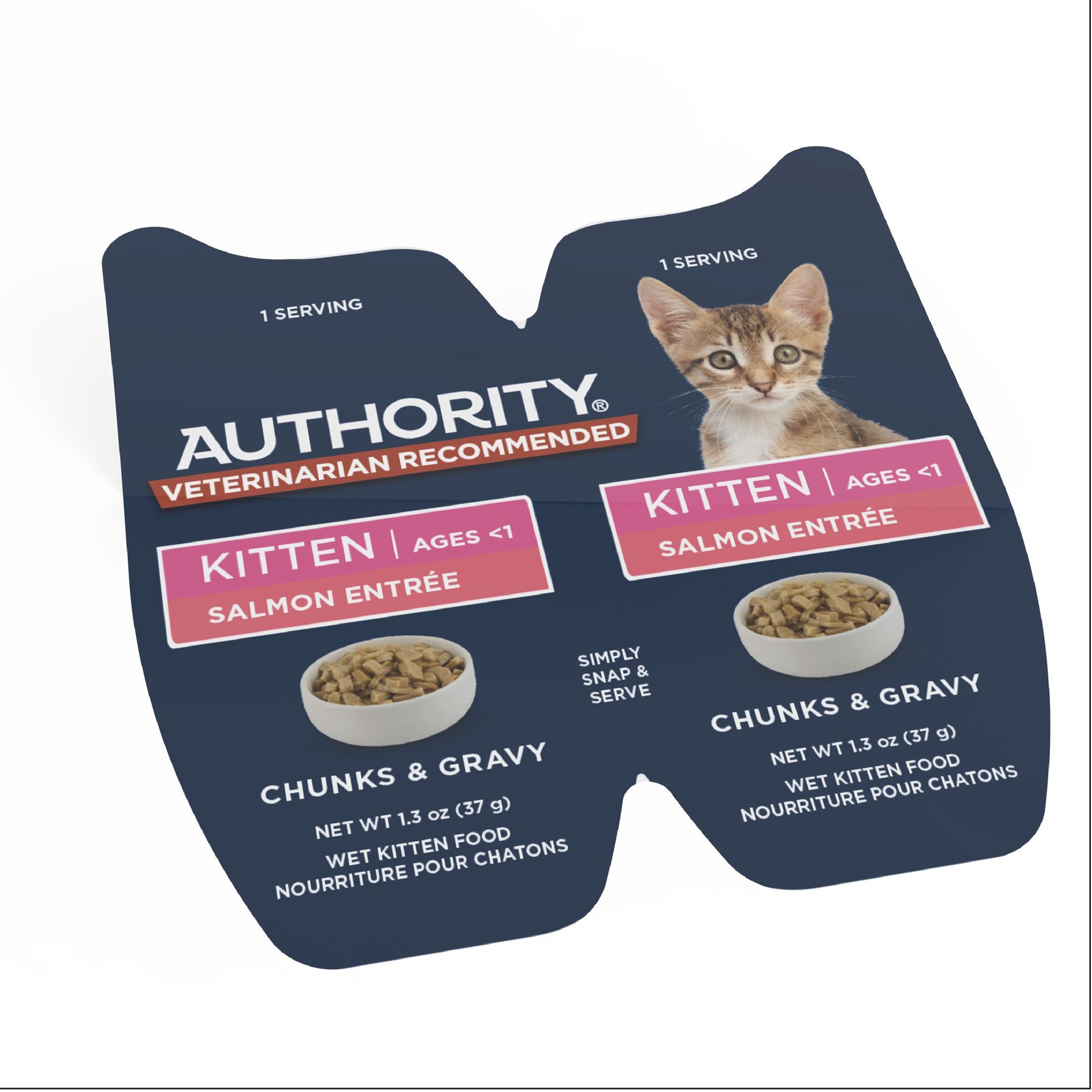 slide 1 of 1, Authority Cat - Kitten, Wet Food, Split Cup, Chunks, Gravy, Salmon, 2.65 Oz, 2.65 oz