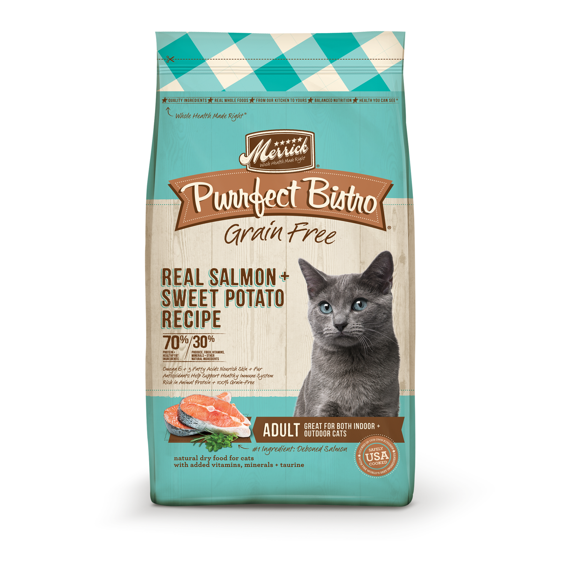 slide 1 of 4, Merrick Purrfect Bistro Grain Free Cat Food, Real Salmon and Sweet Potato Dry Cat Food Recipe - 12 lb Bag, 12 lb