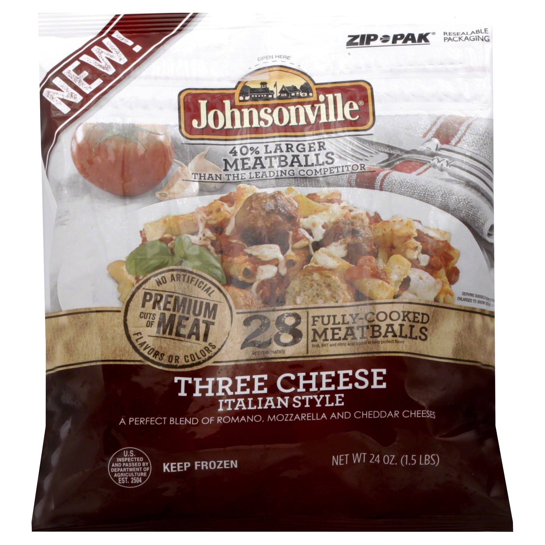 slide 1 of 3, Johnsonville Three Cheese Italian Style Meatballs, 24 oz