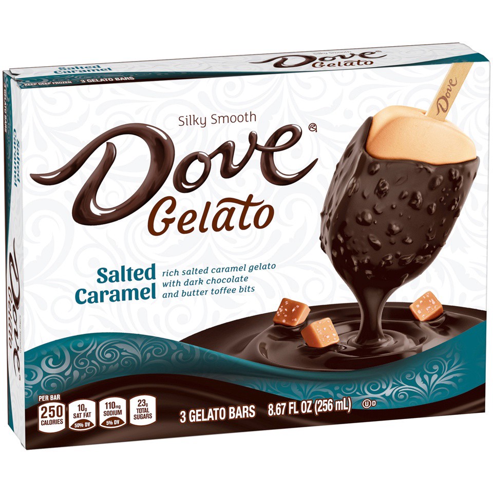 slide 2 of 8, Dove Salted Caramel Gelato Bars, 3 ct; 2.89 fl oz