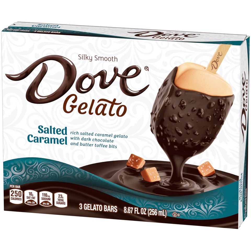 slide 3 of 8, Dove Salted Caramel Gelato Bars, 3 ct; 2.89 fl oz