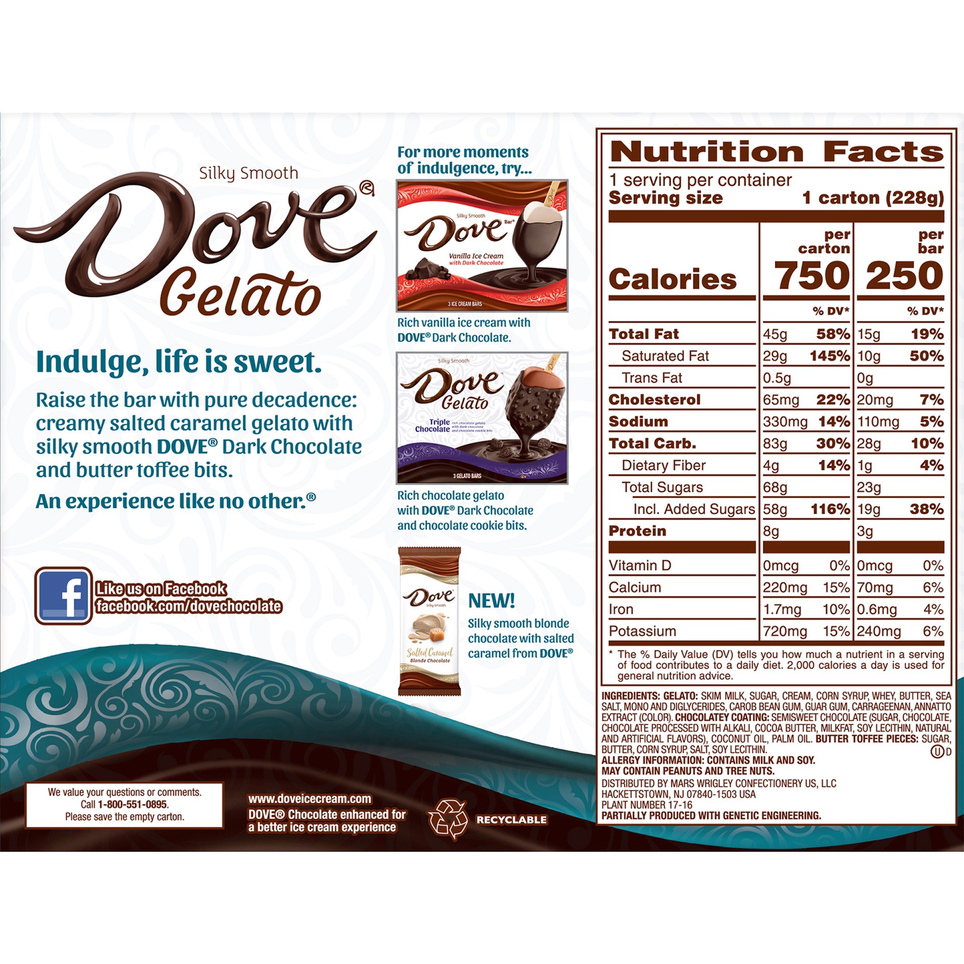 slide 6 of 8, Dove Salted Caramel Gelato Bars, 3 ct; 2.89 fl oz