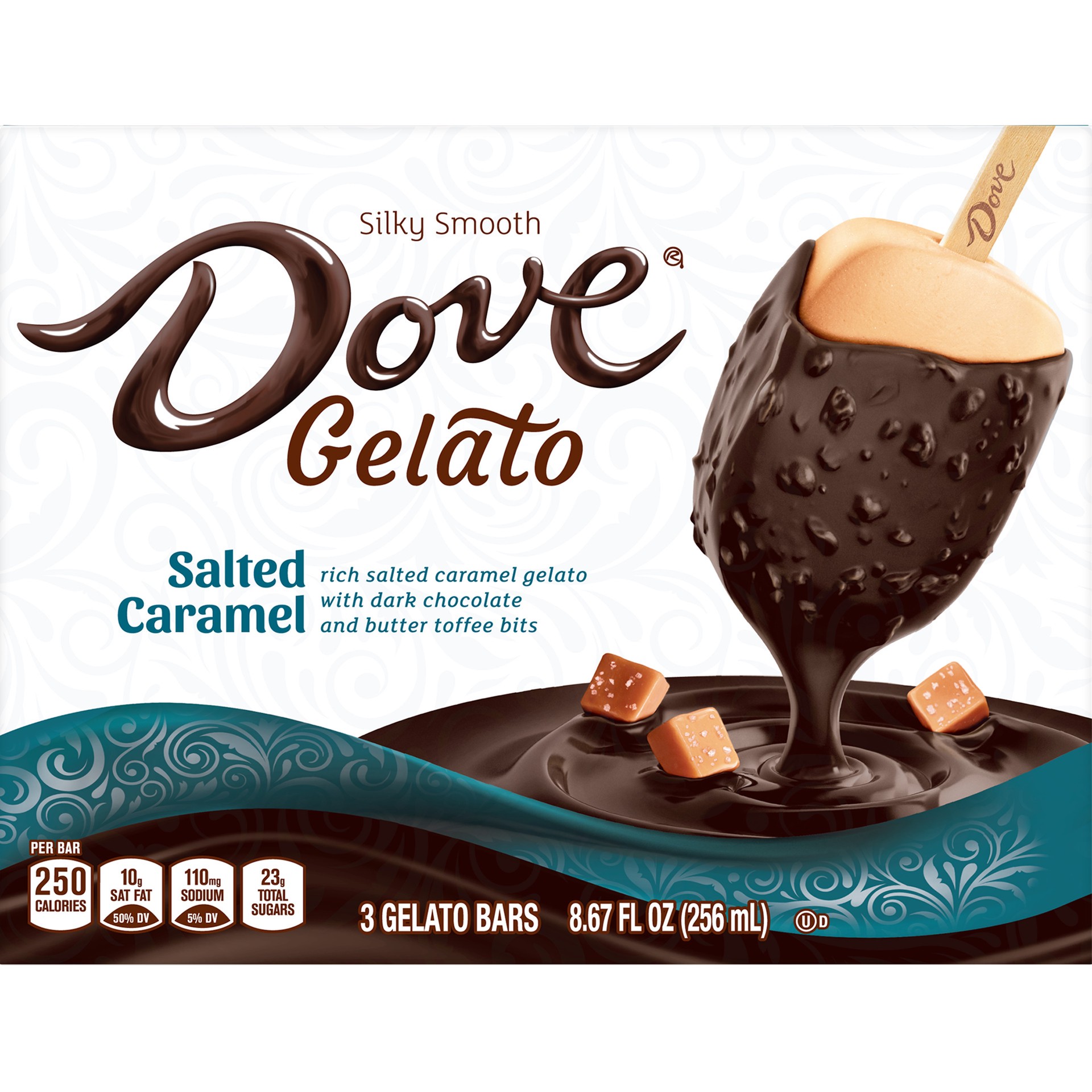 slide 1 of 8, Dove Salted Caramel Gelato Bars, 3 ct; 2.89 fl oz