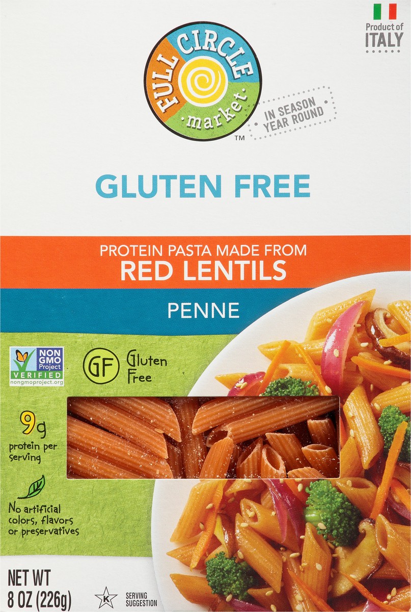 slide 1 of 10, Full Circle Market Gluten Free Red Lentils Penne 8 oz, 8 oz