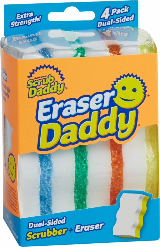 slide 1 of 1, Scrub Daddy Eraser Daddy Scrub'N Erase Dual-Sided Household Eraser, 4 ct